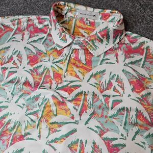Proud Ninety Golf Polo Shirt White Tropical Palm Trees Colorful Men's Size XL
